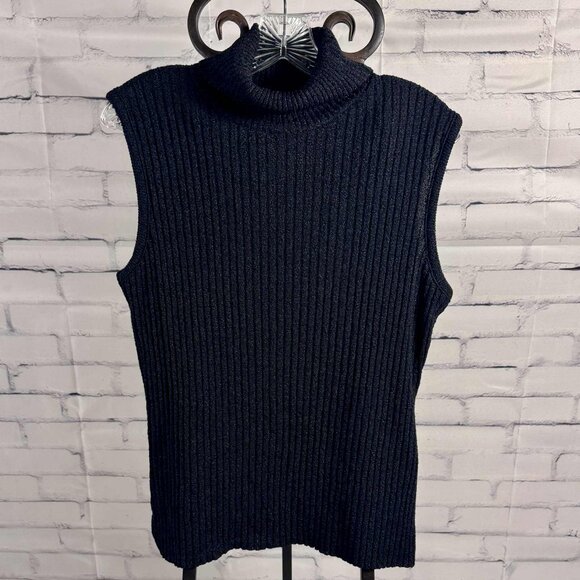 Kathy Ireland Ribbed Sleeveless Turtleneck Sweater – Black, Size XL - Picture 1 of 5